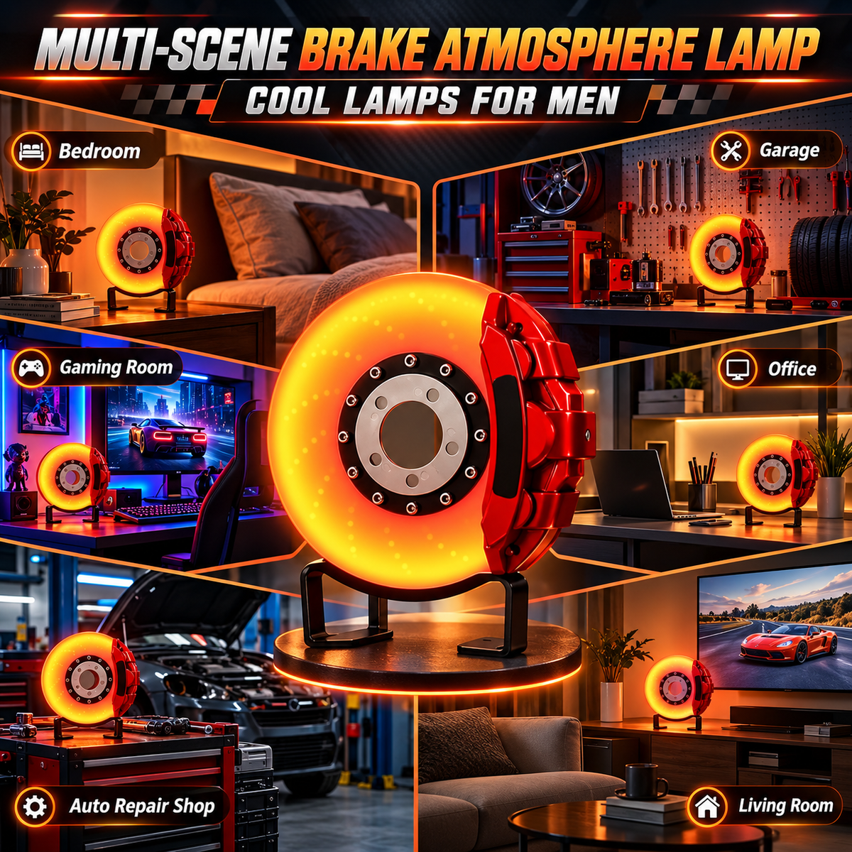 Brake Disc LED Lamp Car Guy Gifts for Men, Red
