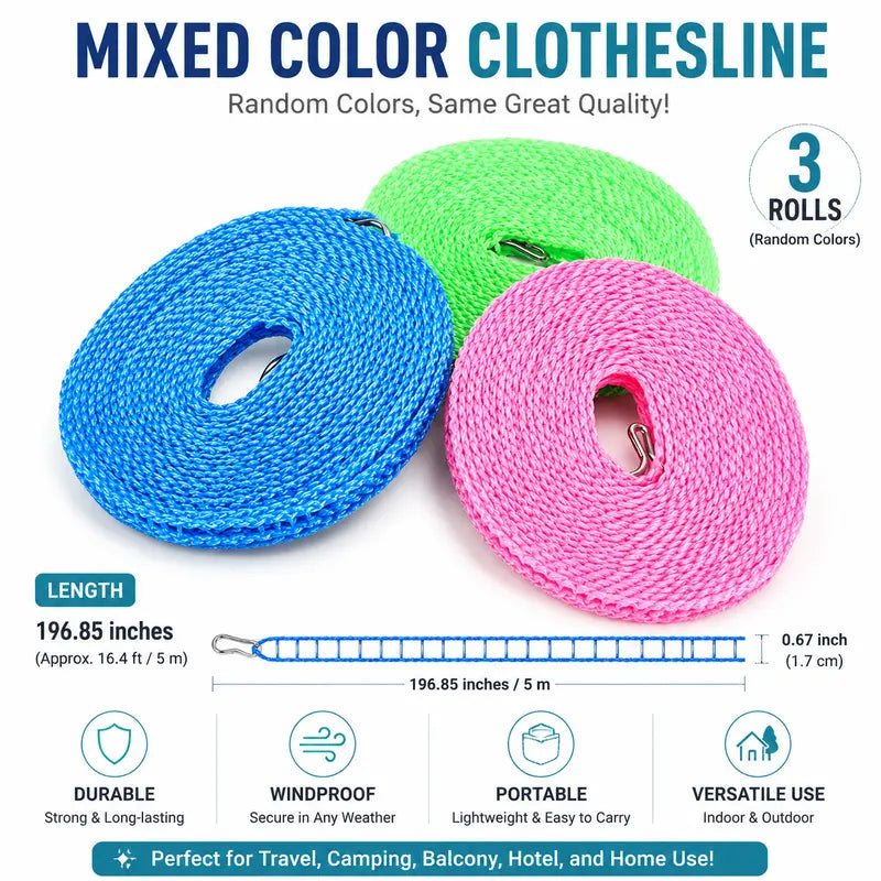 🎁 Portable Non-Slip Clothesline – Windproof Travel Laundry Line for Camping, Hotel & Home