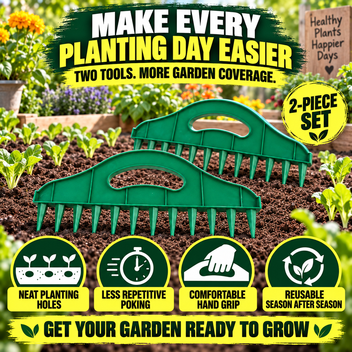 π± 2-Pack Garden Seed Spacing Tool β Multi-Row Soil Dibbler & Furrow Maker