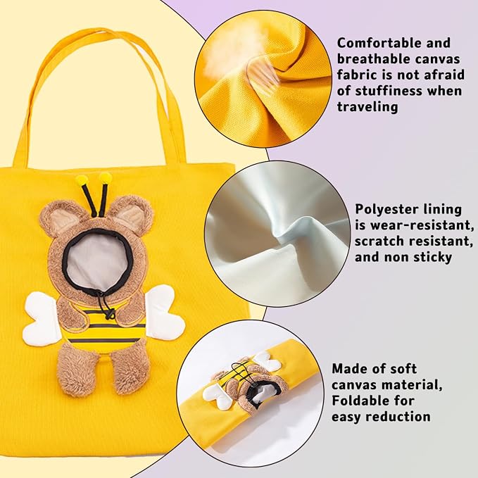 🐝Bee Out Cute Canvas Pet Bag | Cute Bee-Shaped Pet Canvas Shoulder Carrier🐾