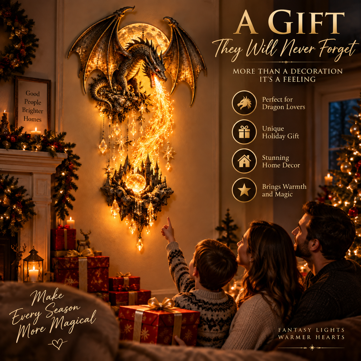 Dragonfire Moonlight Wall Lamp | Enchanted Fantasy Castle Decor ๐