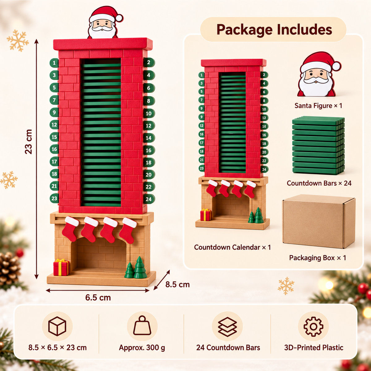 ๐
Santa Chimney Advent Calendar โ 24-Day Interactive Christmas Countdown Decoration