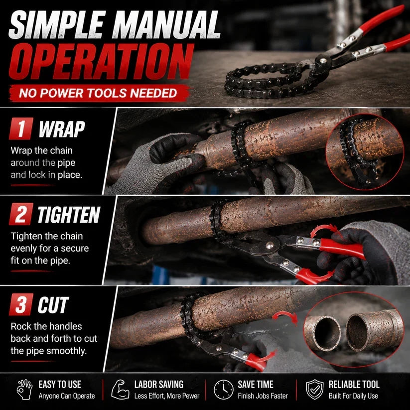 π§ Chain Exhaust Pipe Cutter | Spark-Free 360Β° Manual Tube Cutting Tool