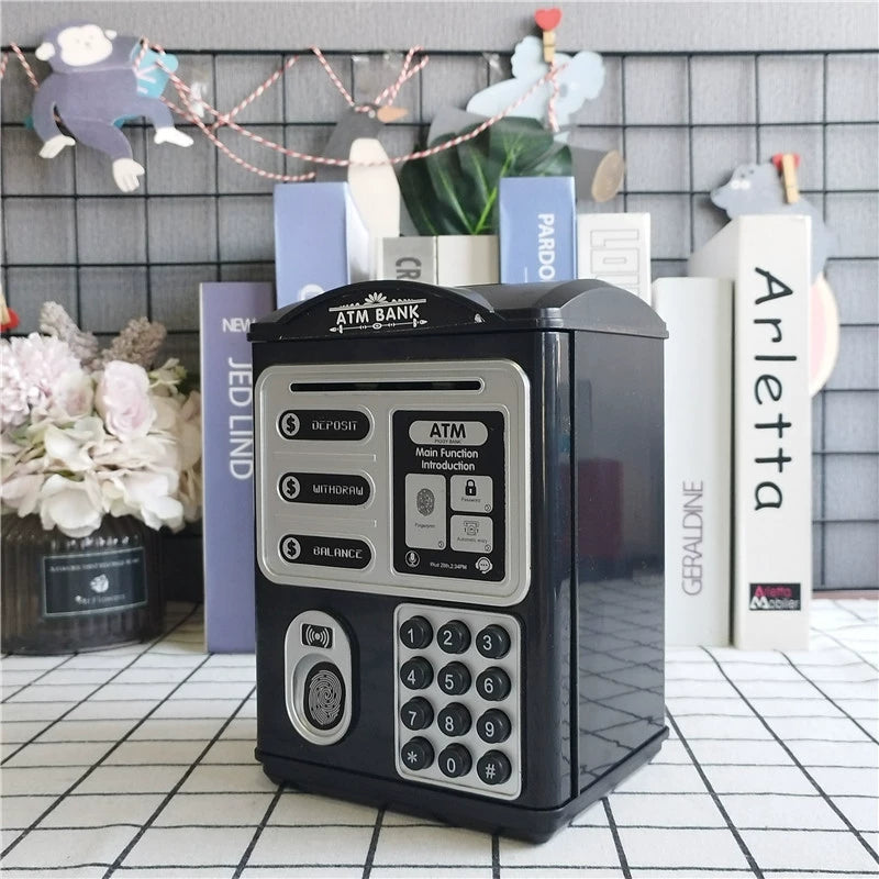 Piggy Bank for Kids, Mini ATM Coin Money Bank with Password and Fingerprint Simulation
