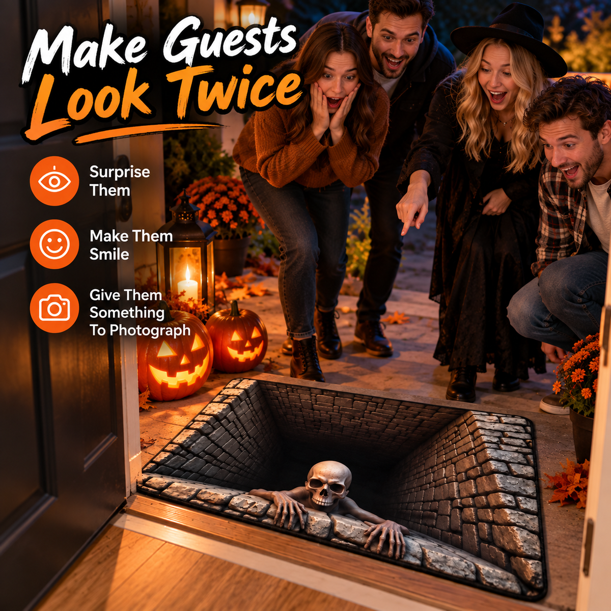 π 3D Skull Trap Door Illusion Mat β Spooky Halloween Entrance Decor