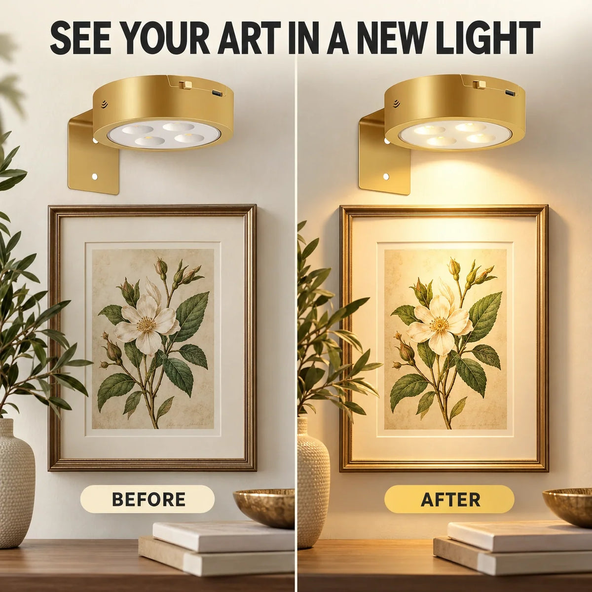 3-Pack Rechargeable Picture Lights for Wall