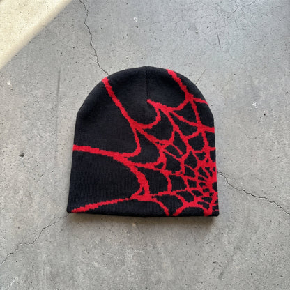 Unisex Y2K Spider Web Skull Cap Beanie - Viral Graphic Jacquard Knit Streetwear Grunge Aesthetic Hat