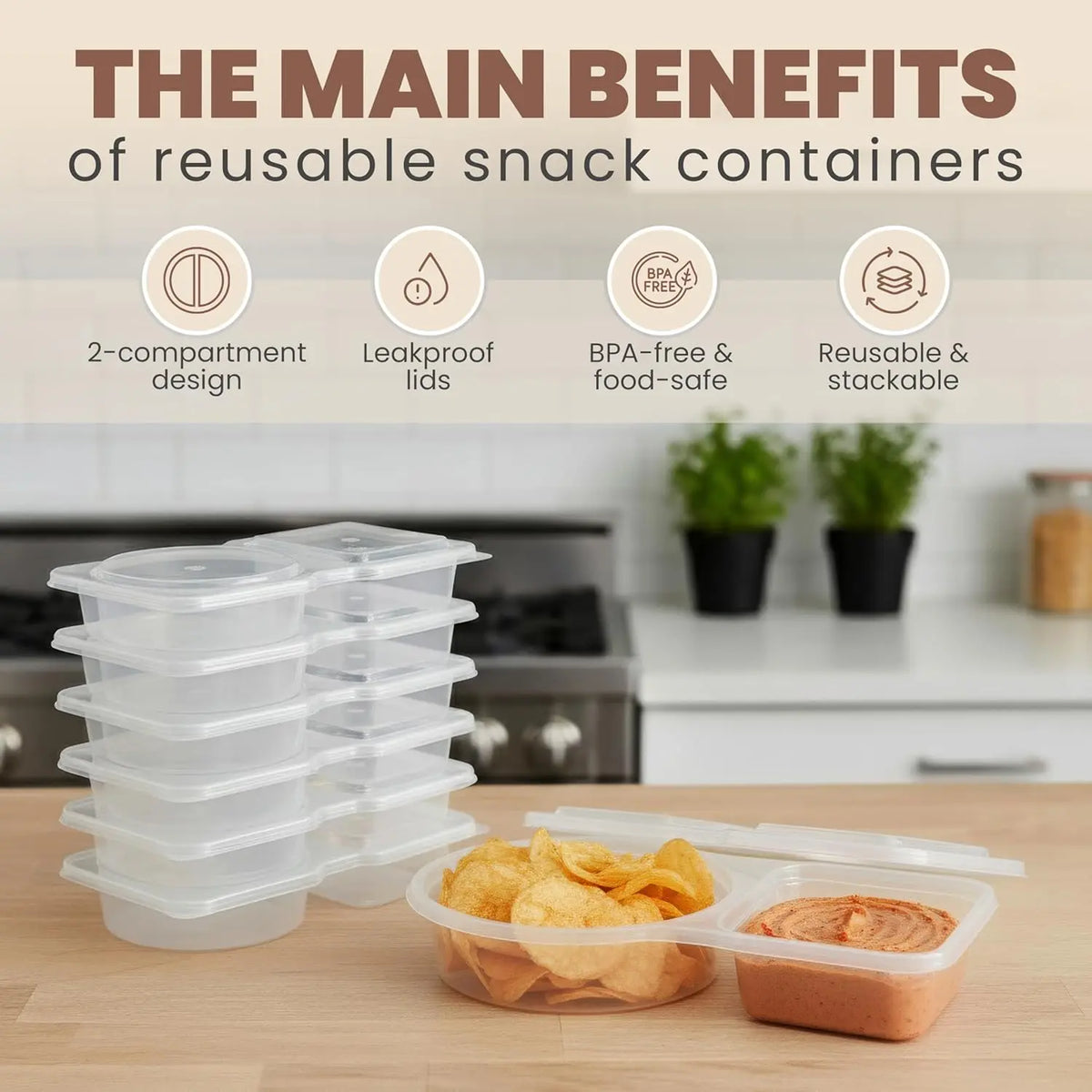 Reusable Snack Containers 2 Compartment with Lids