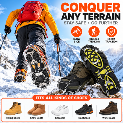 8-Tooth Ice Cleats for Hiking Boots, Winter Traction Crampons with Stainless Steel Chains