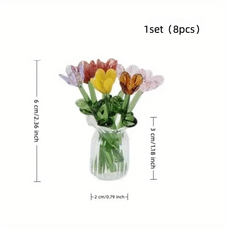 🌹Handcrafted Mini Glass Flower Set with Vase