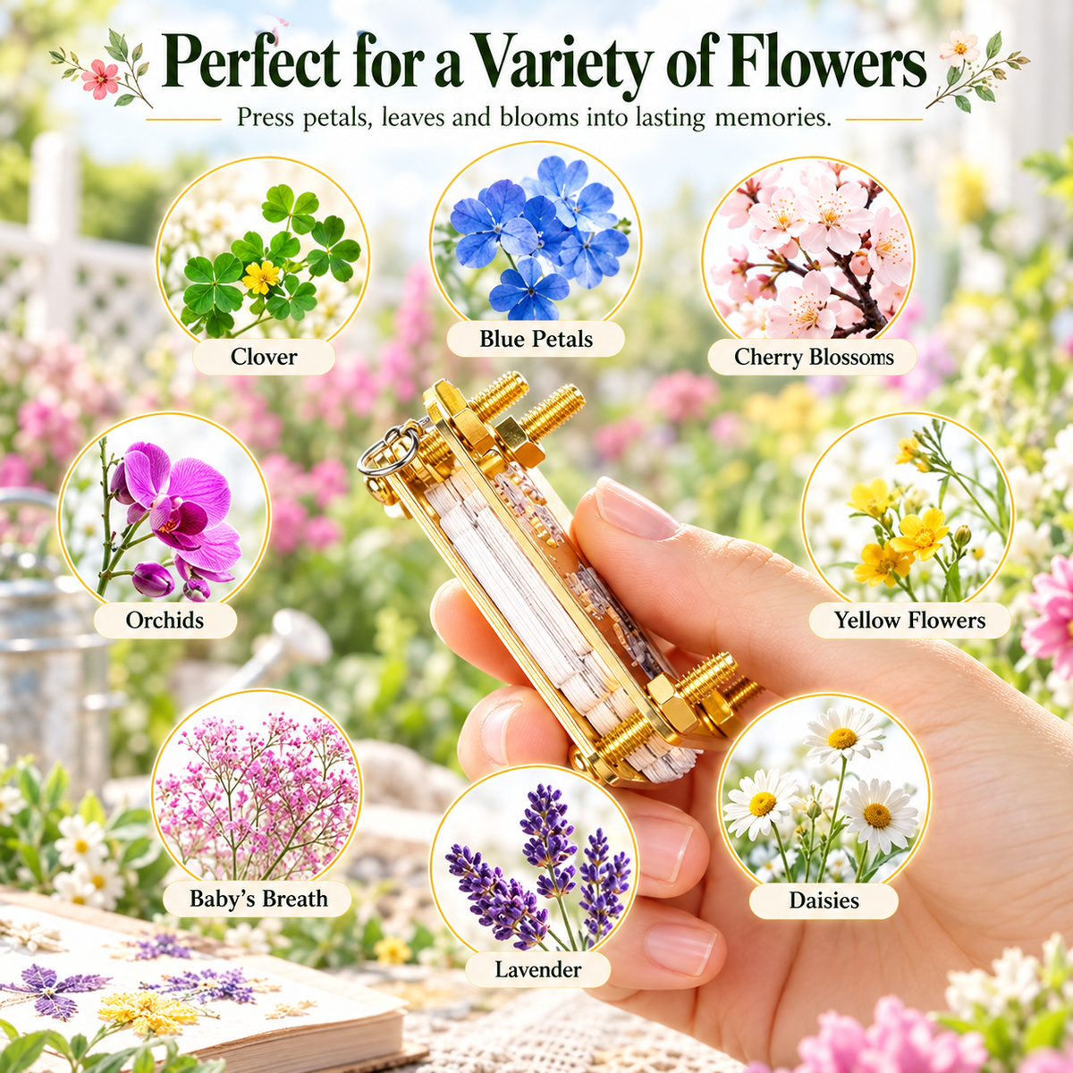 Mini Flower Press Kit with 20 Reusable Papers & Wrench for DIY Crafts