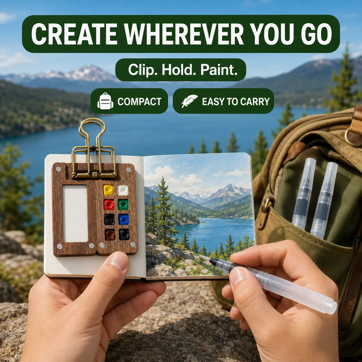 Walnut Wood Mini Watercolor Palette Kit