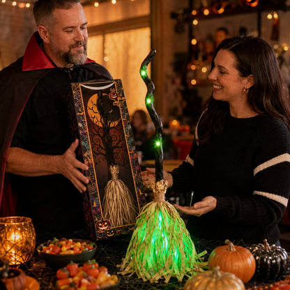 Animated Moving Witch Broom | Halloween Light & Sound Decor