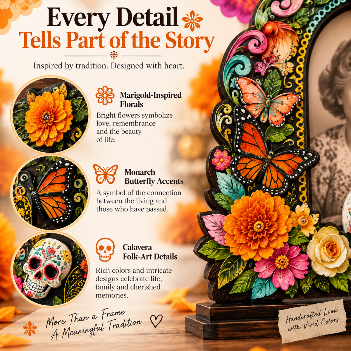 Day of the Dead Handcrafted Memorial Photo Frame Set—6 Colorful Wooden Offering Photo Frames