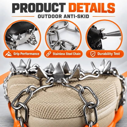 8-Tooth Ice Cleats for Hiking Boots, Winter Traction Crampons with Stainless Steel Chains