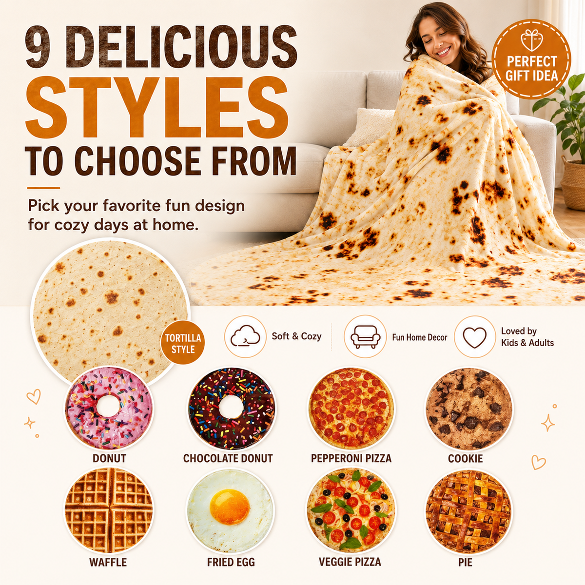 Food Themed Blanket - Soft Comfortable Nap Blanket for Home & Office
