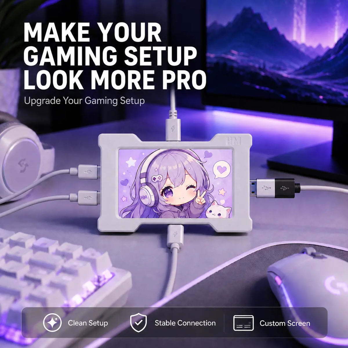 USB C Hub Multi Port Splitter with LCD Display