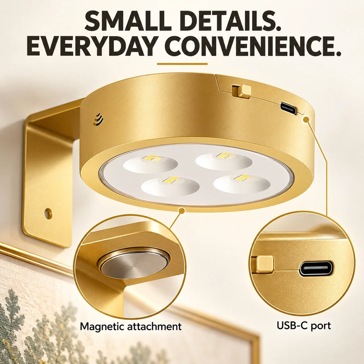 3-Pack Rechargeable Picture Lights for Wall