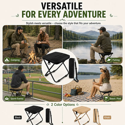 Unisex Nylon Fabric Portable Folding Stool - Compact Adult Fit Collapsible Backpack Chair