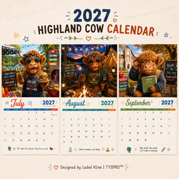 2027 Funny Highland Cow Wall Calendar