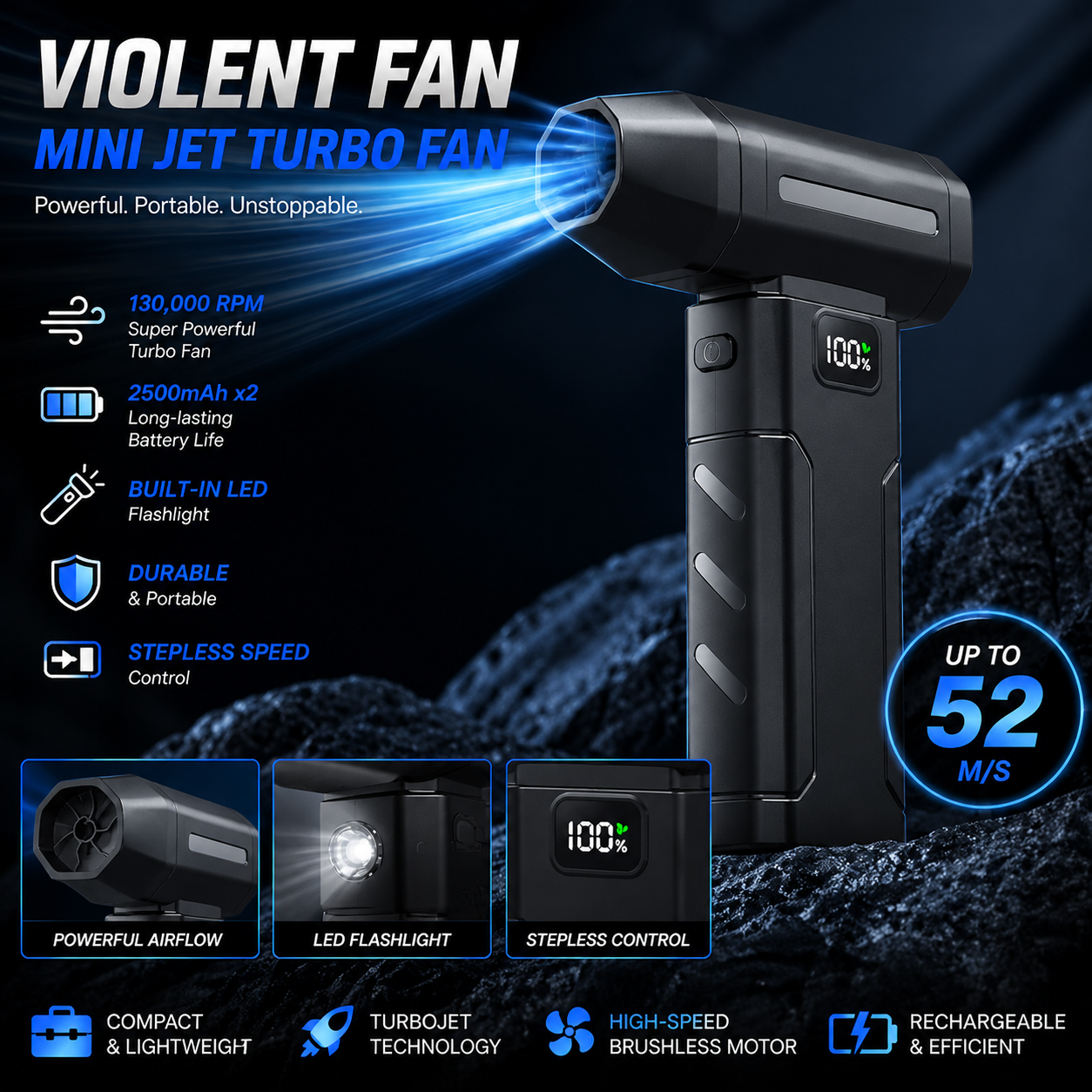 130000RPM Mini Turbo Jet Fan - High-Speed Handheld Electric Air Blower & Car Dryer