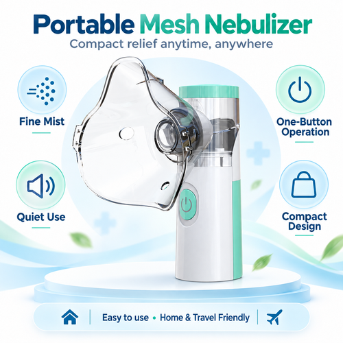 Portable Mesh Nebulizer Machine for Adults and Kids | Silent Nebulizer for Baby, Travel & Home