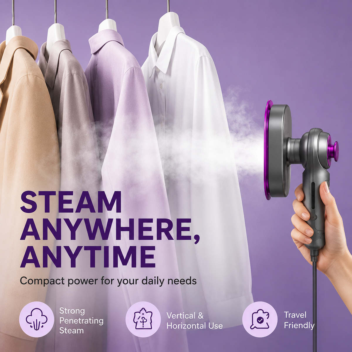Compact 2-in-1 Handheld Garment Steamer & Iron