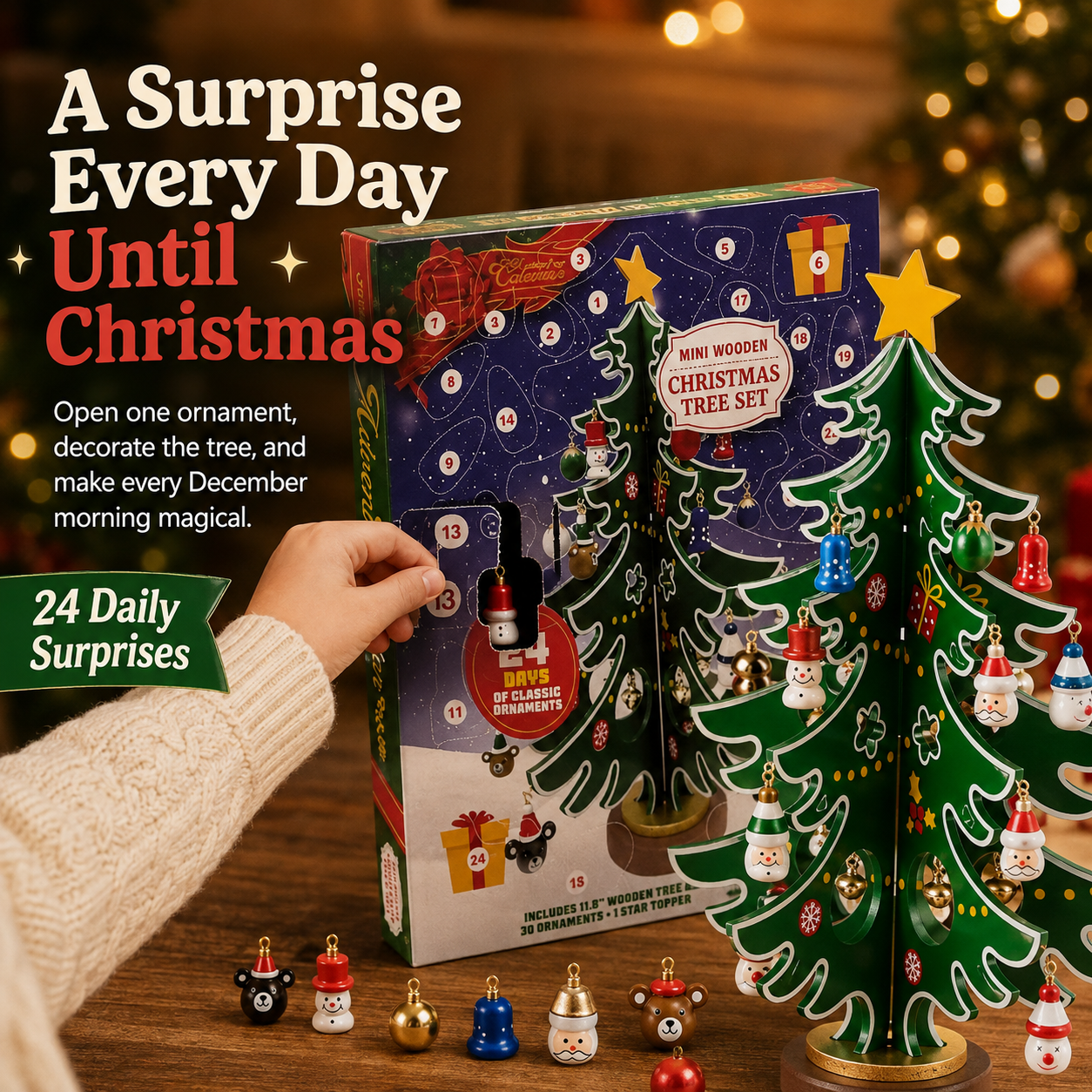 🎄 24-Day Christmas Countdown Calendar – Build Your Own Mini Christmas Tree With Daily Surprise Ornaments