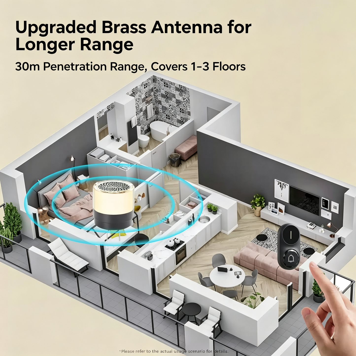 Wireless Doorbell with Adjustable Volume and Multi-channel LED Flash.