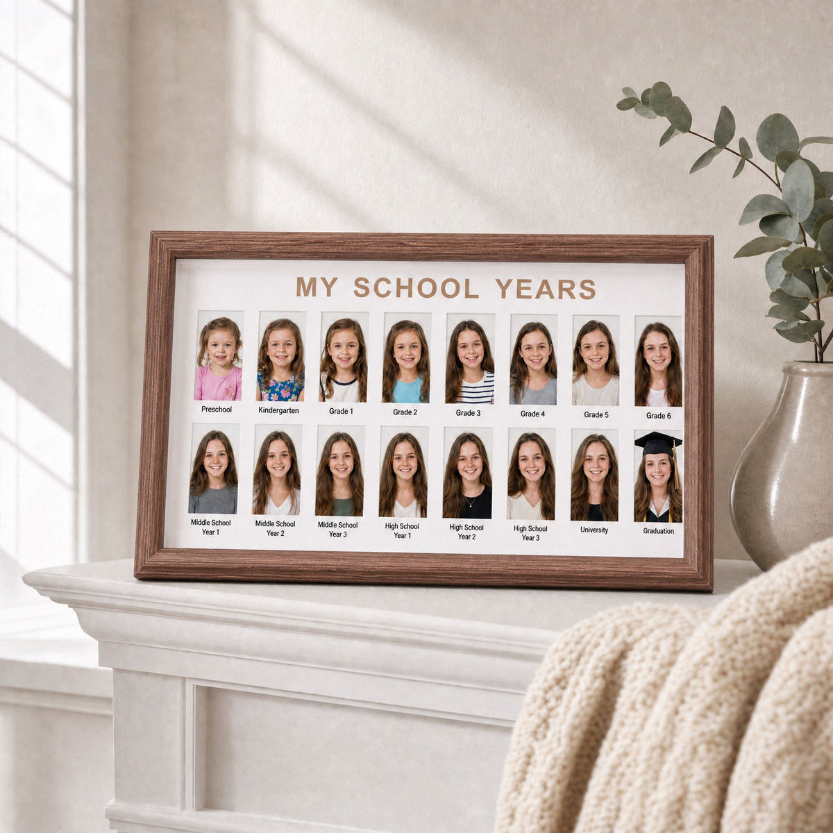 Handmade Wood School Photo Frame, School Years Picture Collage Frame