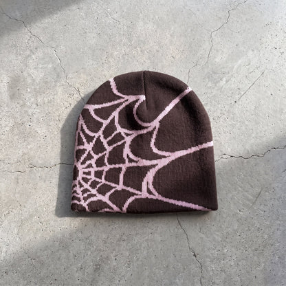 Unisex Y2K Spider Web Skull Cap Beanie - Viral Graphic Jacquard Knit Streetwear Grunge Aesthetic Hat