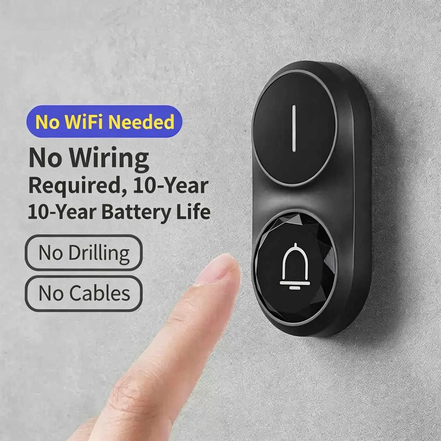 Wireless Doorbell with Adjustable Volume and Multi-channel LED Flash.