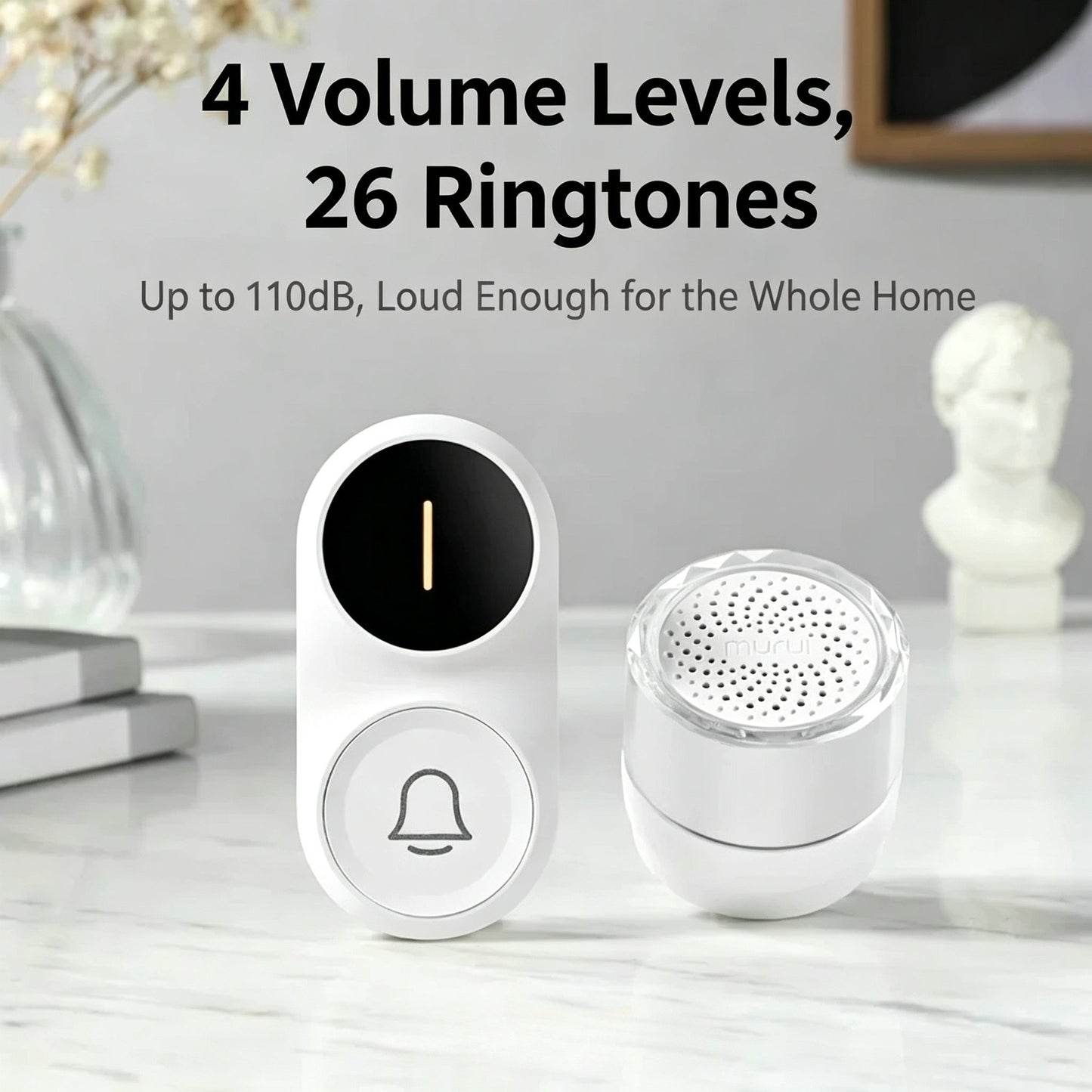 Wireless Doorbell with Adjustable Volume and Multi-channel LED Flash.