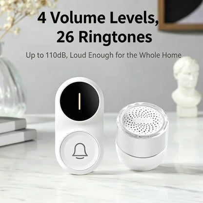 Wireless Doorbell with Adjustable Volume and Multi-channel LED Flash.