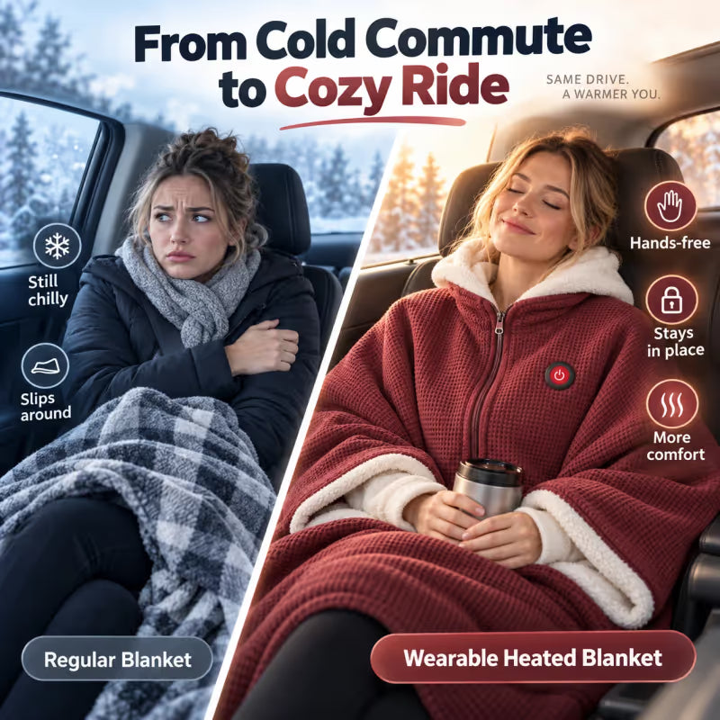 Wearable Heated Blanket & Shawl – 8-Zone USB Heating, 3 Heat Levels, Hands-Free Design with Soft Fleece Lining