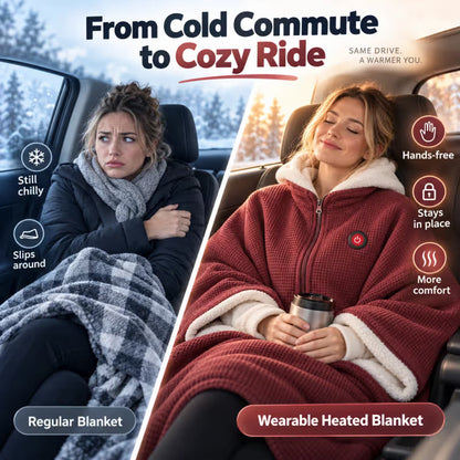 Wearable Heated Blanket & Shawl – 8-Zone USB Heating, 3 Heat Levels, Hands-Free Design with Soft Fleece Lining