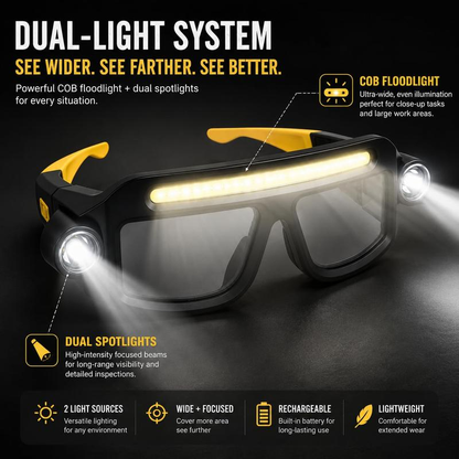 🔥Hands-Free LED Work Glasses with Wide Front Beam, Side Lights & Over-Glasses Fit