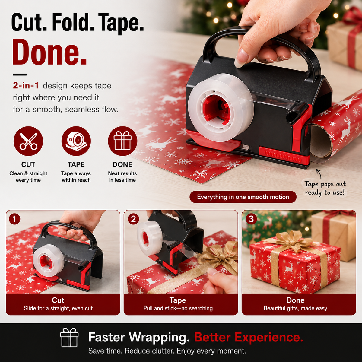 🎁 2-Pack Dual-Use 2-in-1 Wrapping Cutter & Tape Dispenser