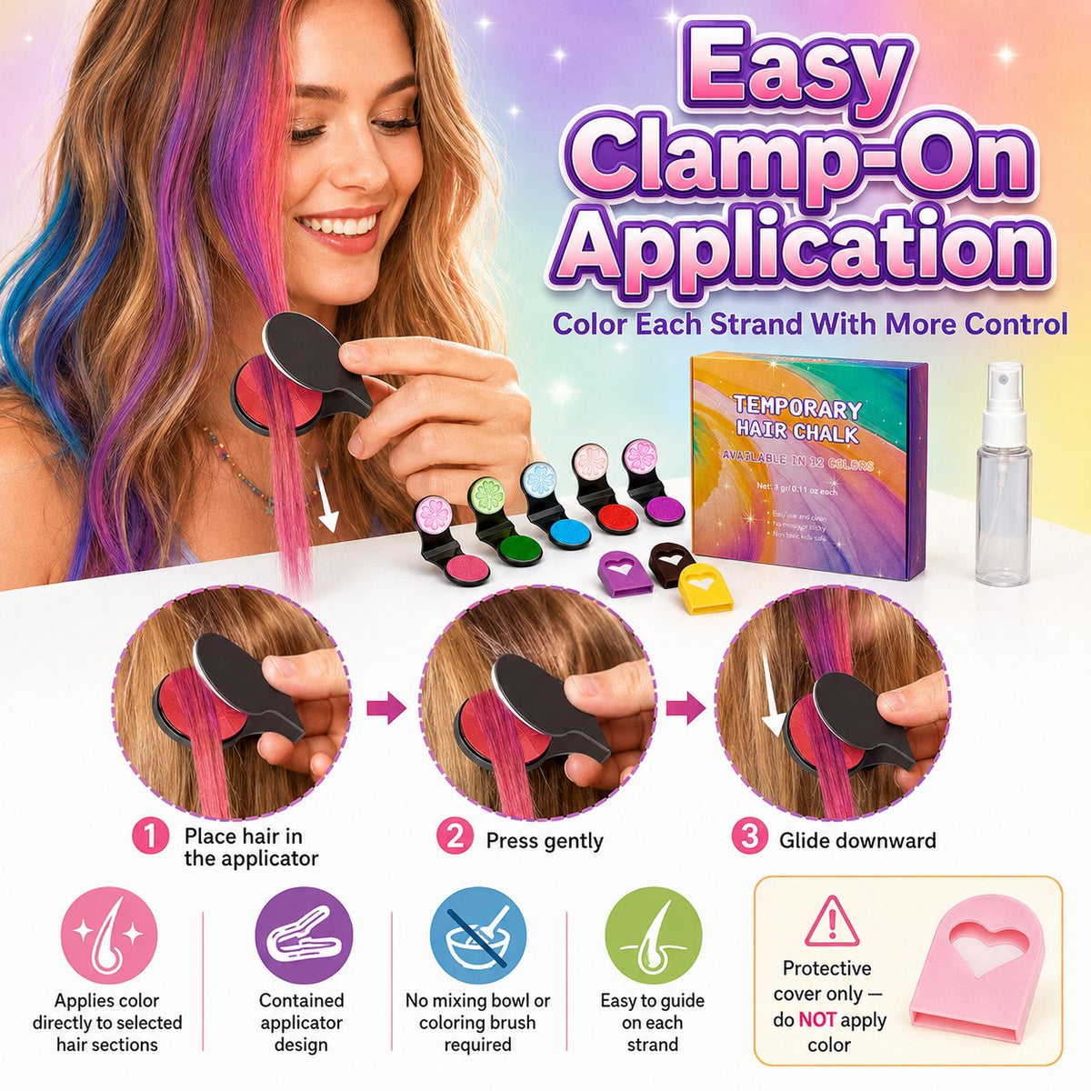 🌈 12-Color Washable Hair Chalk Set