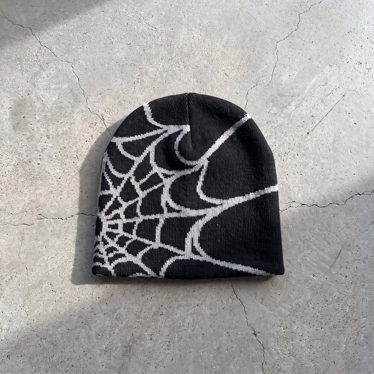 Unisex Y2K Spider Web Skull Cap Beanie - Viral Graphic Jacquard Knit Streetwear Grunge Aesthetic Hat