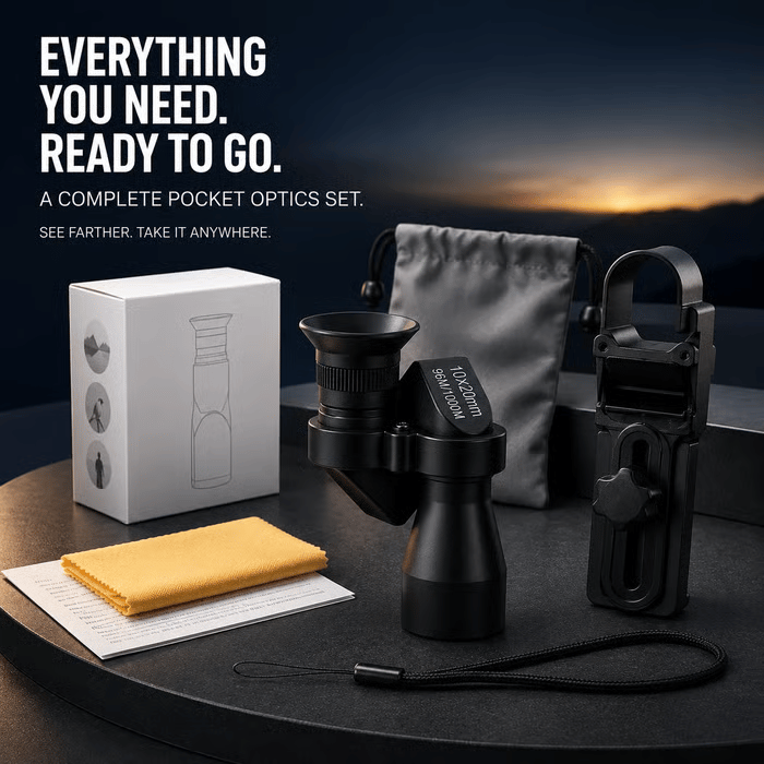🔭 10×20 Mini Monocular Phone Telescope – Pocket Long-Distance Viewer with Adjustable Smartphone Clip