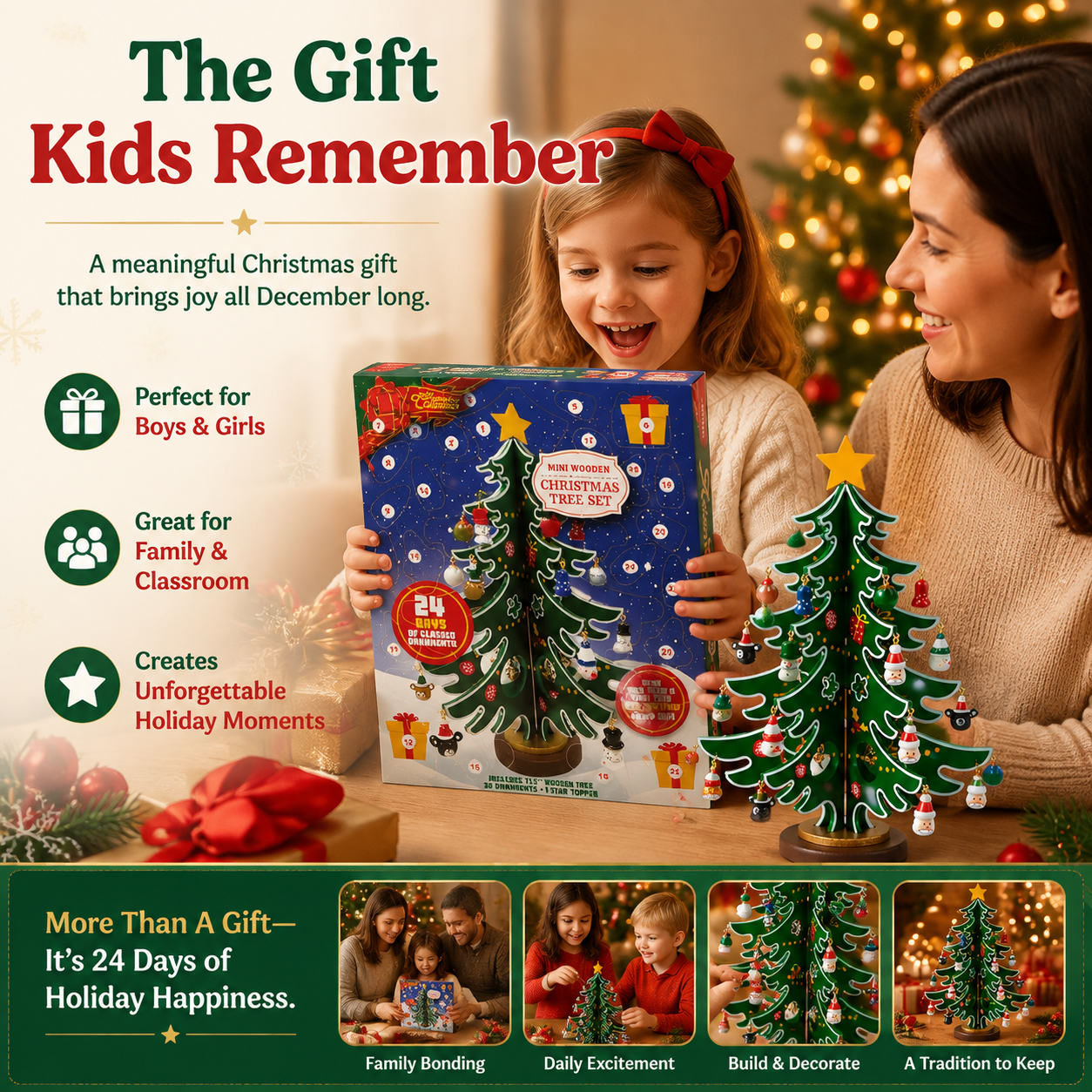 🎄 24-Day Christmas Countdown Calendar – Build Your Own Mini Christmas Tree With Daily Surprise Ornaments