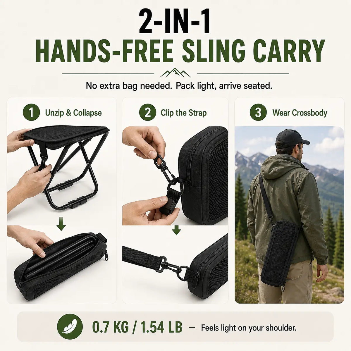 Unisex Nylon Fabric Portable Folding Stool - Compact Adult Fit Collapsible Backpack Chair