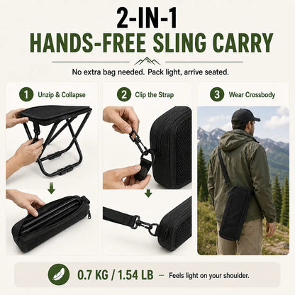 Unisex Nylon Fabric Portable Folding Stool - Compact Adult Fit Collapsible Backpack Chair
