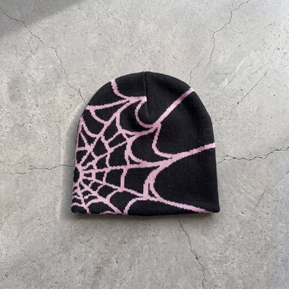 Unisex Y2K Spider Web Skull Cap Beanie - Viral Graphic Jacquard Knit Streetwear Grunge Aesthetic Hat