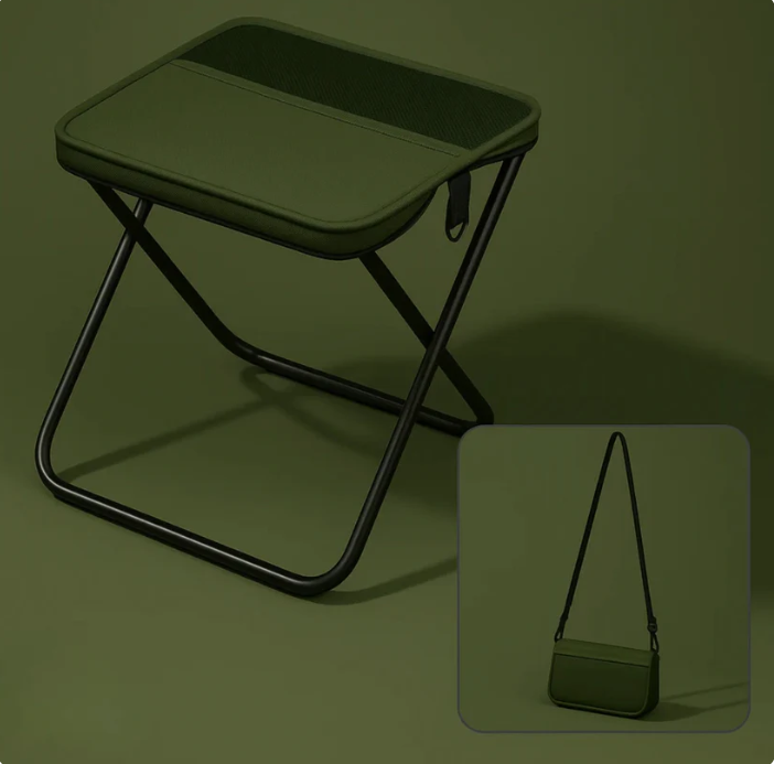 Unisex Nylon Fabric Portable Folding Stool - Compact Adult Fit Collapsible Backpack Chair