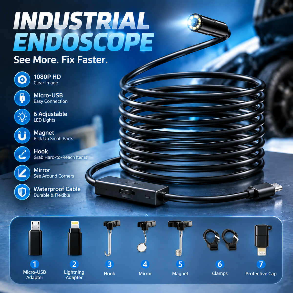 🔎 Plug-and-Play Endoscope Camera - Compatible with Android & iPhone & ipad for Direct Connection