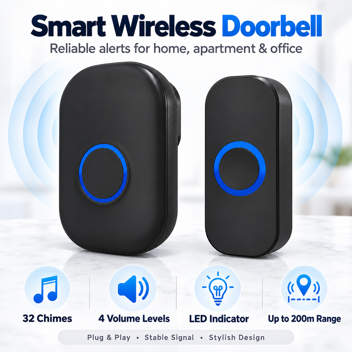 Wireless Door Bell Remote 32 Songs Melodies Home Smart Doorbell