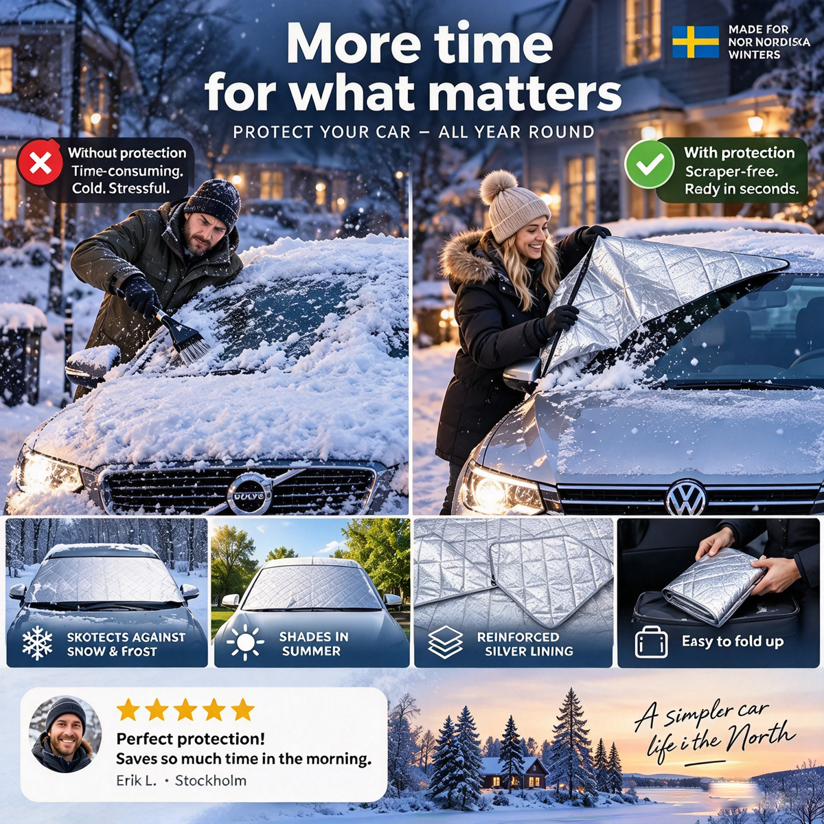 Front windshield protection Snow cover - protection for all four seasons