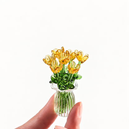 🌹Handcrafted Mini Glass Flower Set with Vase